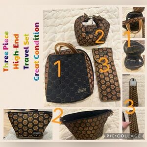 CINDA B Three Piece Travel Bag Set: Makeup, Toiletries, & Flat/Curling Iron $27